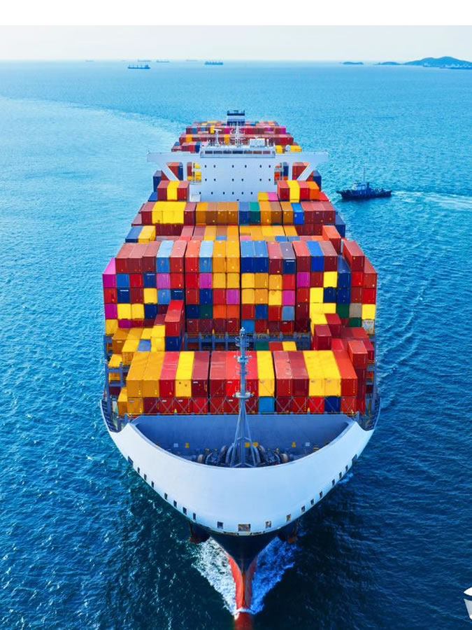 Container ship transporting goods on water